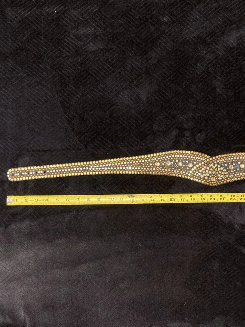 Kippys Vintage Western Belt Sz 34-37 Swarovski Crystal Black Leather Gold Studs